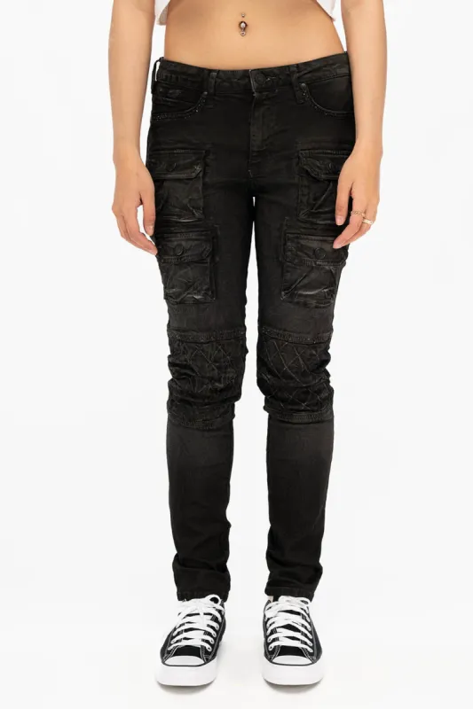 ROBIN'S MILITARY INSPIRED WOMENS SKINNY UTILITARIAN JEANS IN LA BLACK sold by Robin's Jean