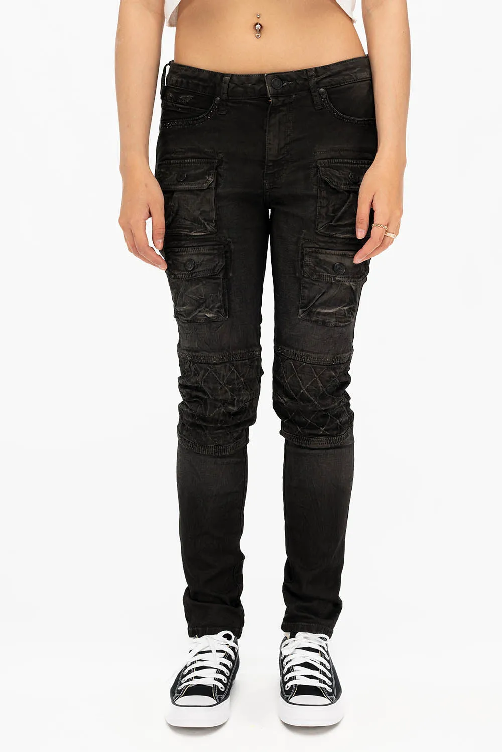 ROBIN'S MILITARY INSPIRED WOMENS SKINNY UTILITARIAN JEANS IN LA BLACK sold by Robin's Jean