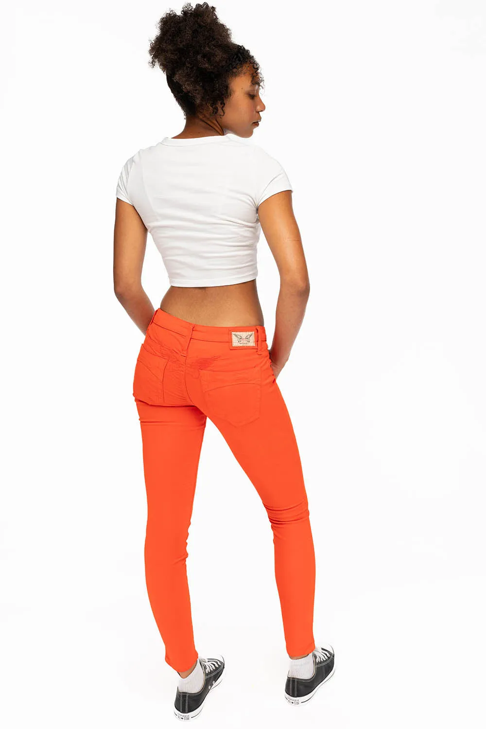 MARILYN WOMENS SKINNY JEANS IN TANGERINE WITH TONAL WINGS sold by Robin's Jean product image thumbnail 4