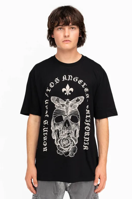 FLEUR-DE-LIS SKULL TEE IN BLACK sold by Robin's Jean
