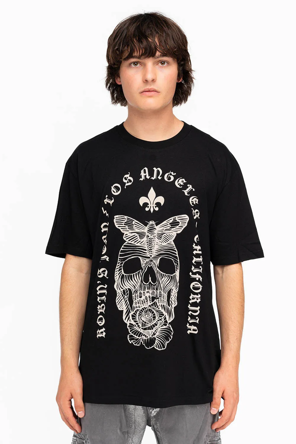 FLEUR-DE-LIS SKULL TEE IN BLACK sold by Robin's Jean