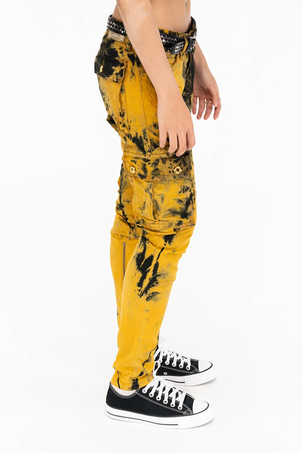 ZIPPER-MILITARY STYLE WOMENS CARGO PANTS IN TIE DYE YELLOW sold by Robin's Jean product image thumbnail 4