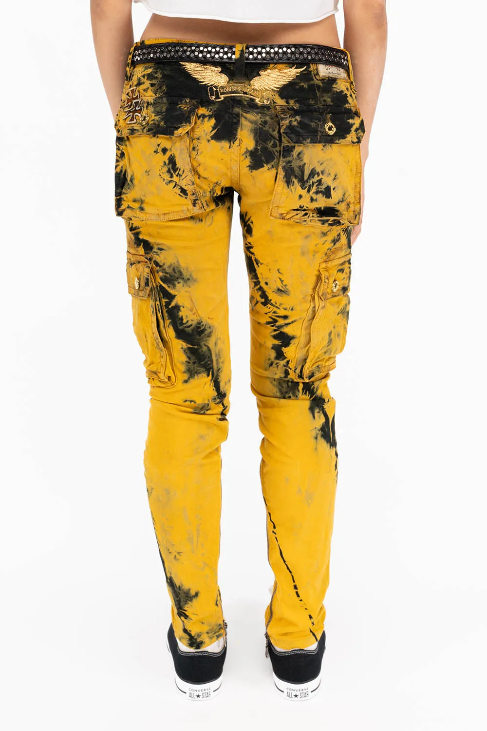 ZIPPER-MILITARY STYLE WOMENS CARGO PANTS IN TIE DYE YELLOW sold by Robin's Jean product image thumbnail 3
