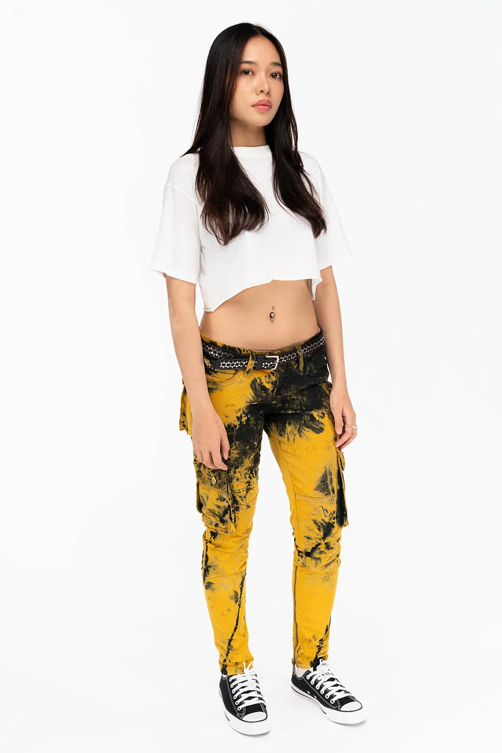 ZIPPER-MILITARY STYLE WOMENS CARGO PANTS IN TIE DYE YELLOW sold by Robin's Jean product image thumbnail 5