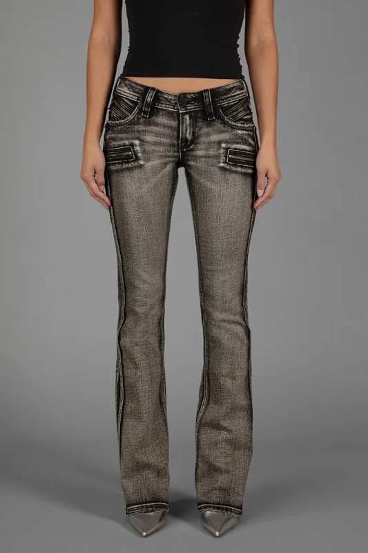 Kamil Super Low-Rise Moto Bootcut Jeans sold by Rock Revival