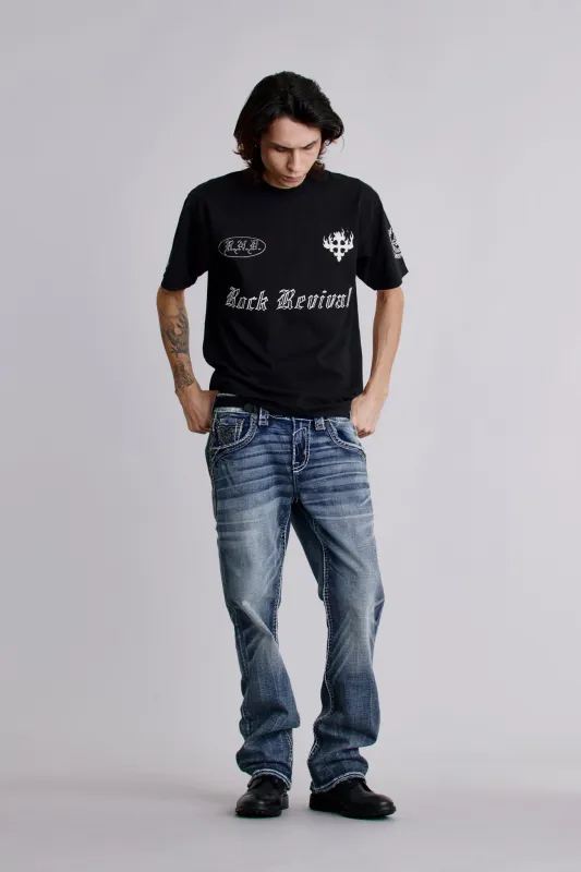 Inferno Crest Tee in Black sold by Rock Revival