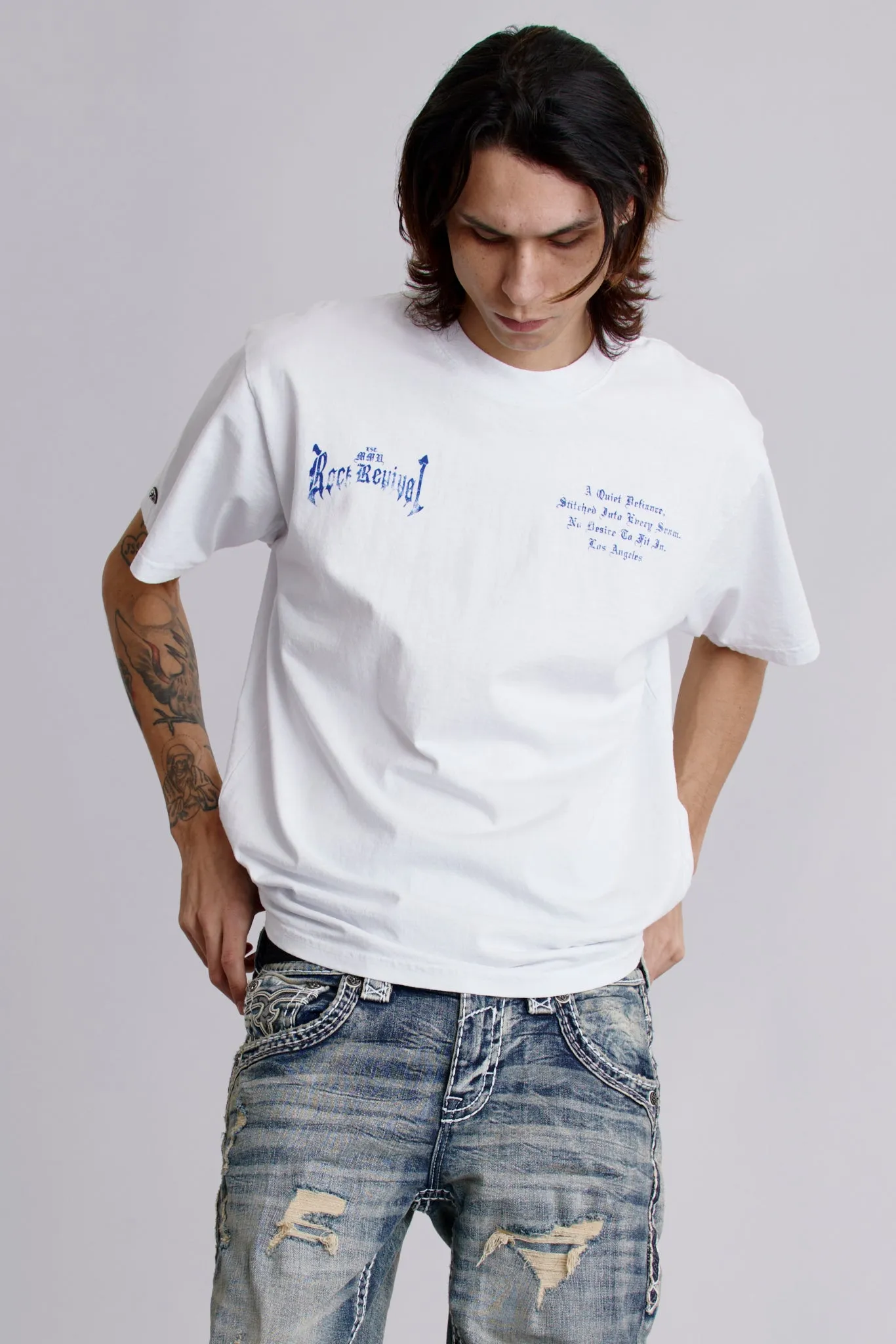 LA Cross Tee in White sold by Rock Revival product image thumbnail 3
