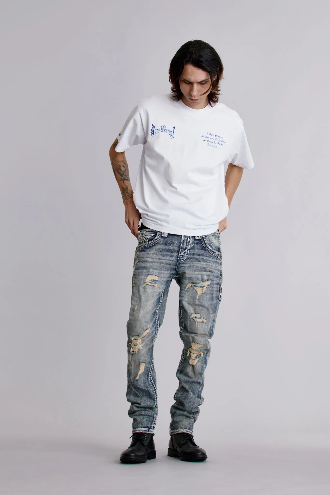 LA Cross Tee in White sold by Rock Revival