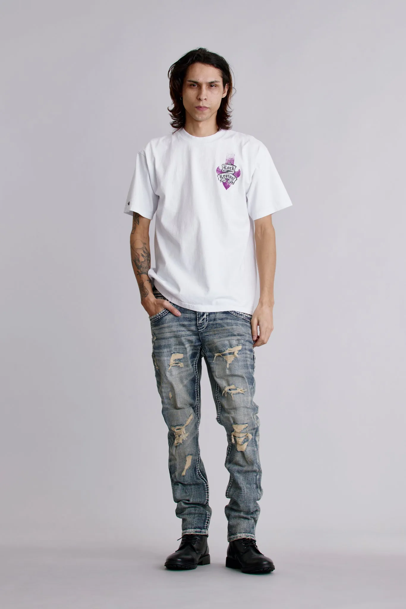 Crest Tee in White sold by Rock Revival