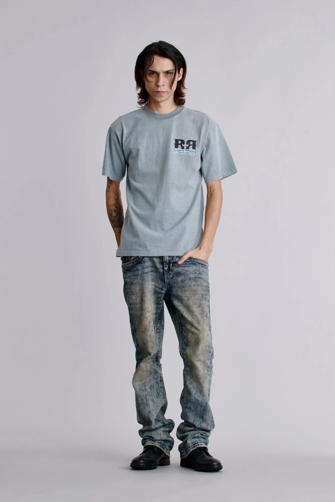 Glory Tee in Sky Grey sold by Rock Revival