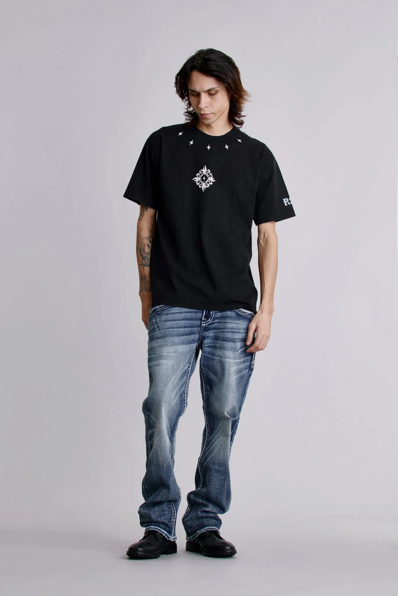 Crest Fade Tee in Black sold by Rock Revival