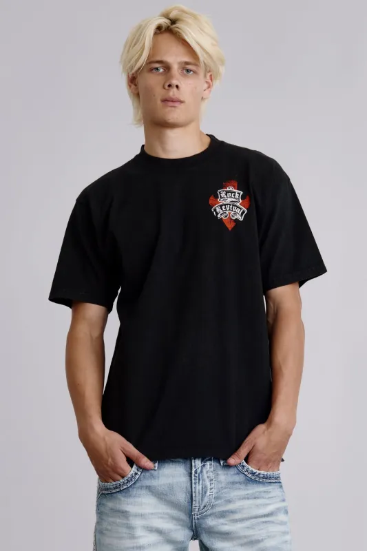 Crest Tee in Black sold by Rock Revival