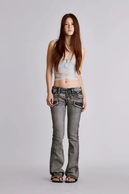 Kamil Super Low-Rise Moto Bootcut Jeans sold by Rock Revival