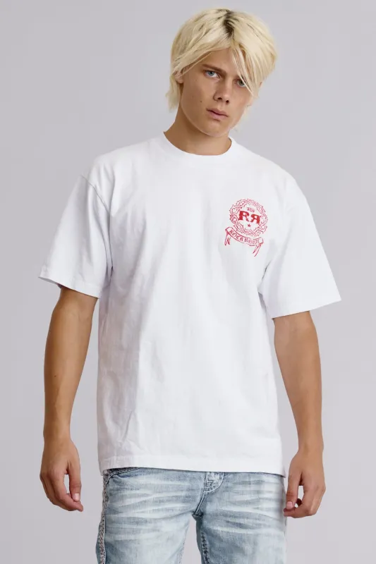 Inferno Emblem Tee in White sold by Rock Revival
