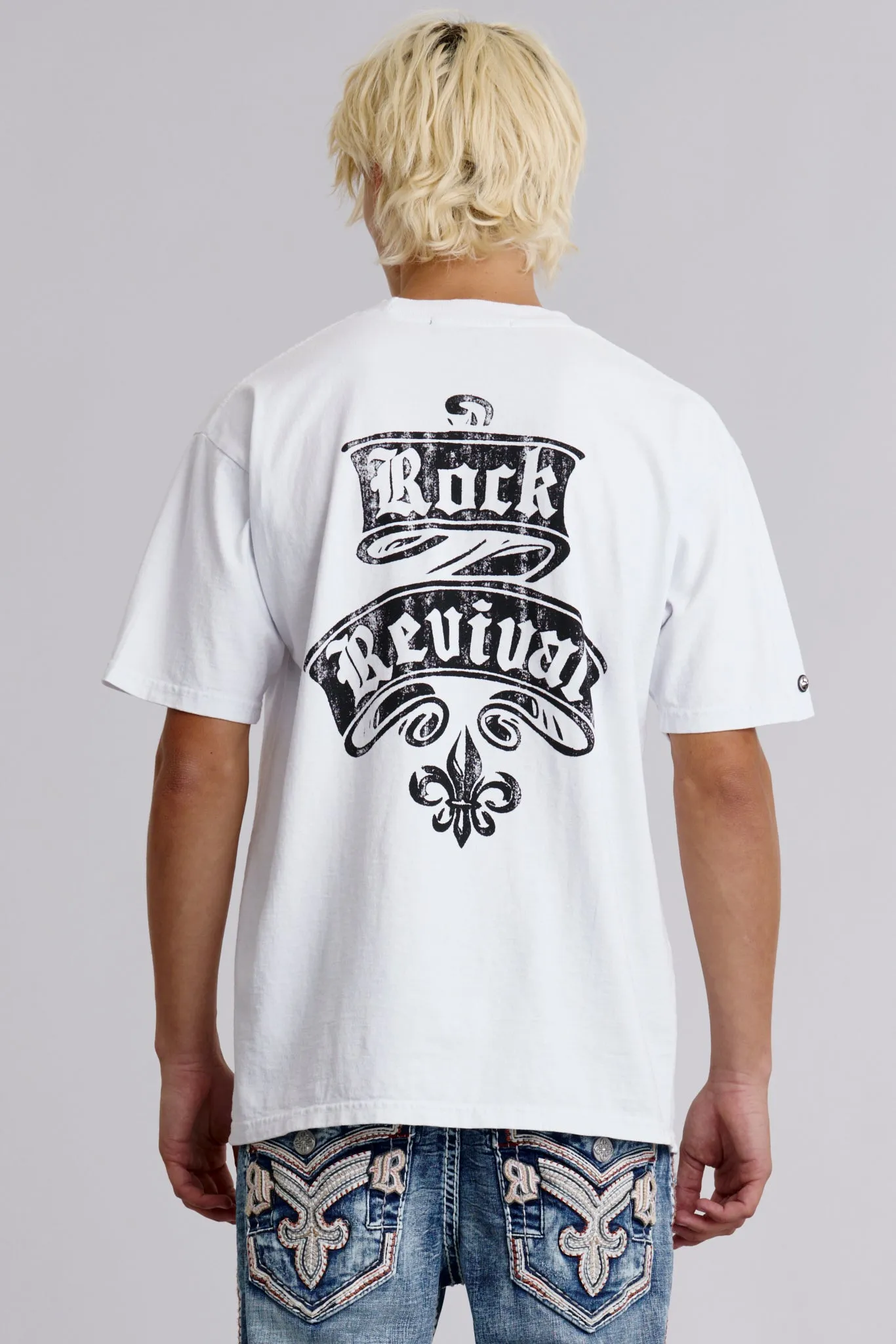 Rock Revival Crest Tee in White sold by Rock Revival