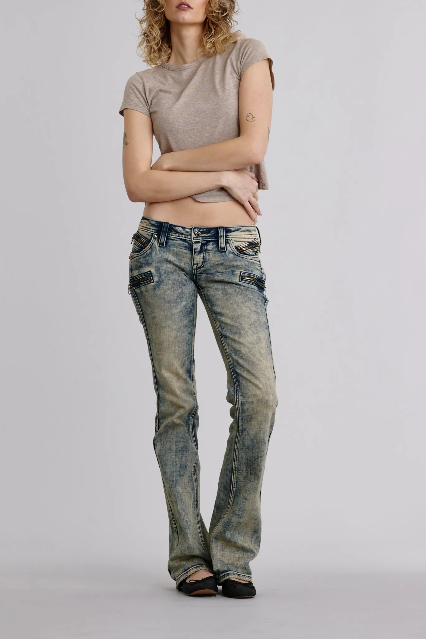 Kamil Super Low-Rise Moto Bootcut Jeans sold by Rock Revival