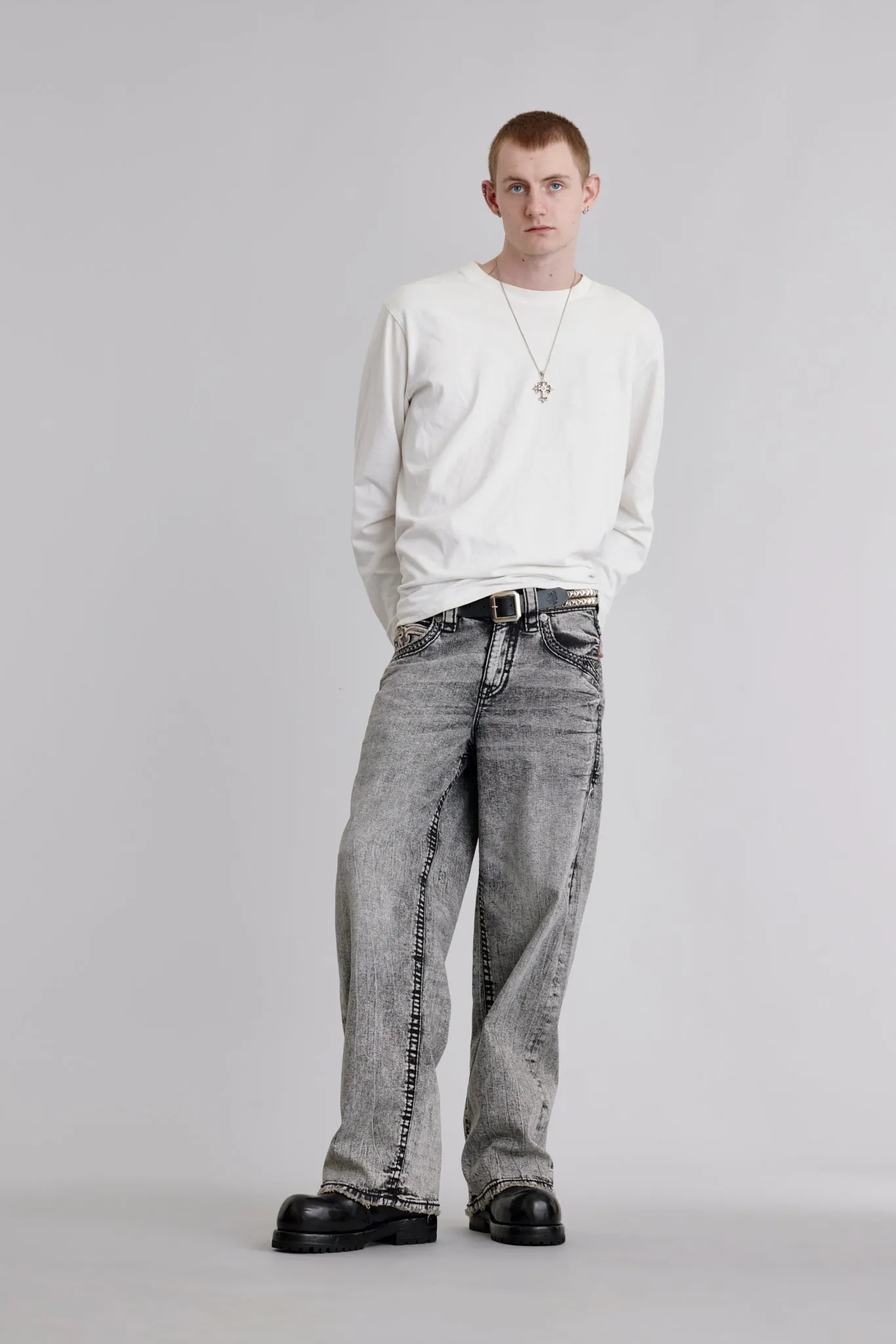 Thorne Baggy 3 Jeans in Gray sold by Rock Revival