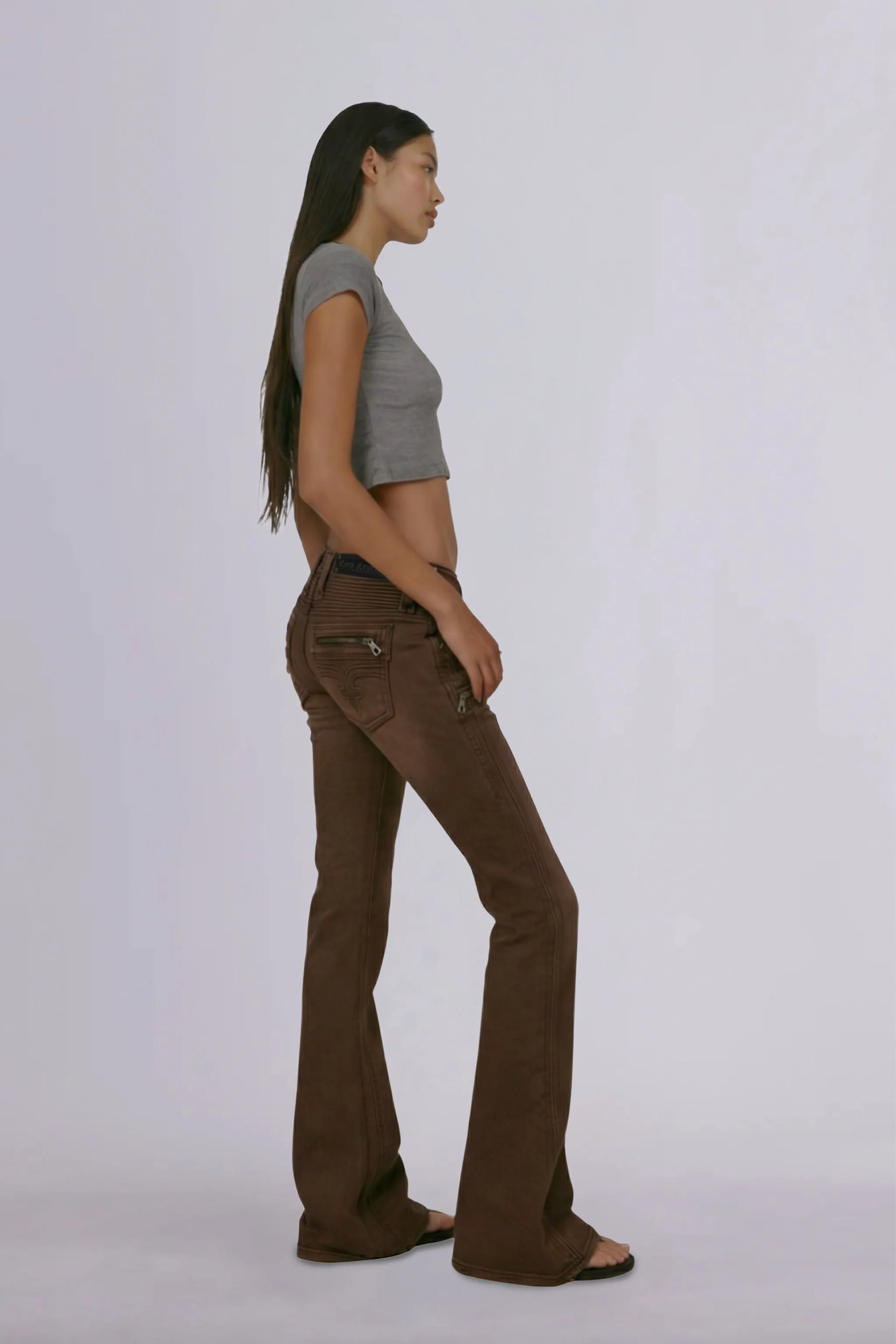 Joplin Super Low-Rise Flare in Brown sold by Rock Revival product image thumbnail 3