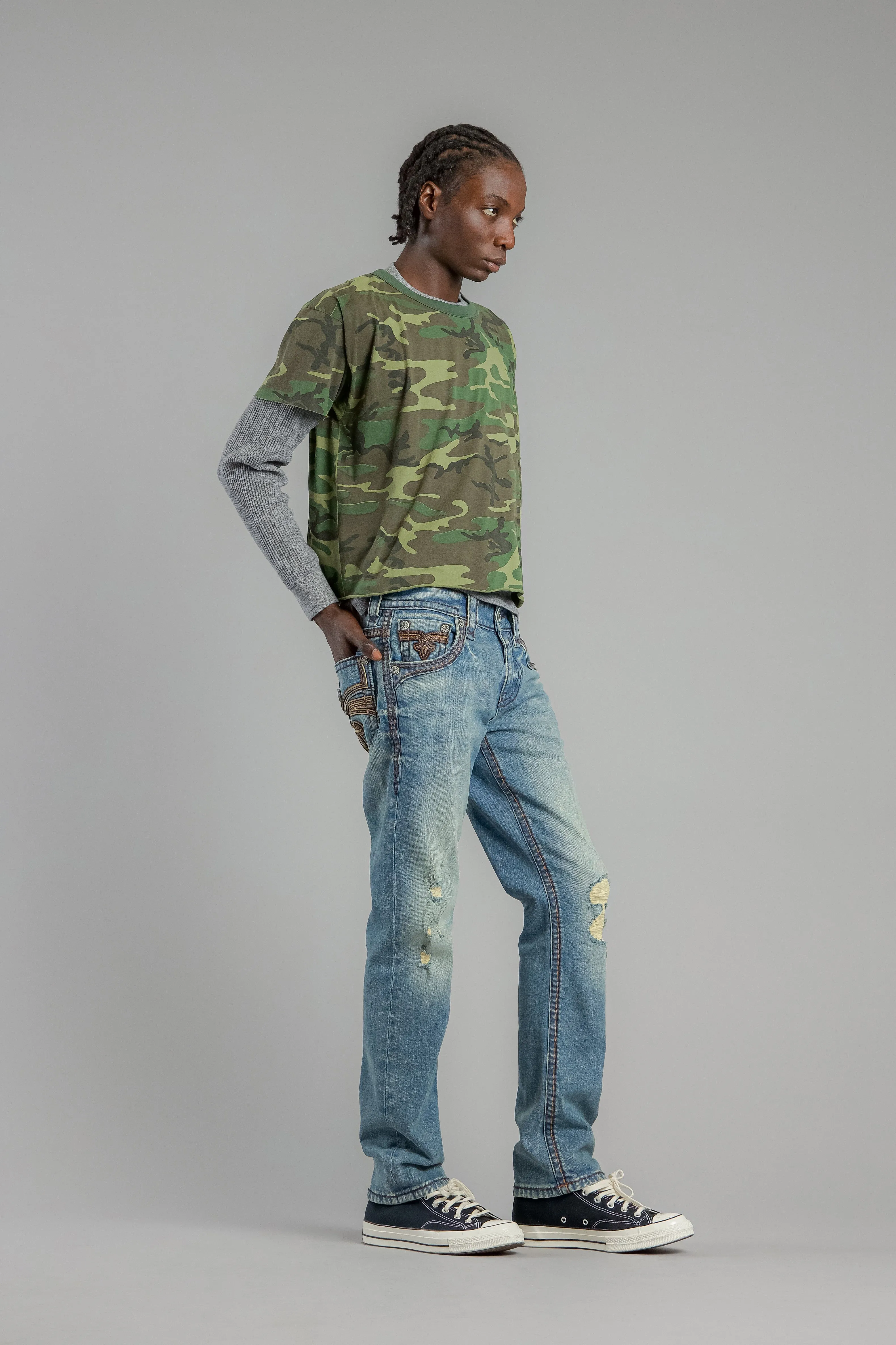 Wes Straight Jeans Light Vintage Blue sold by Rock Revival product image thumbnail 4