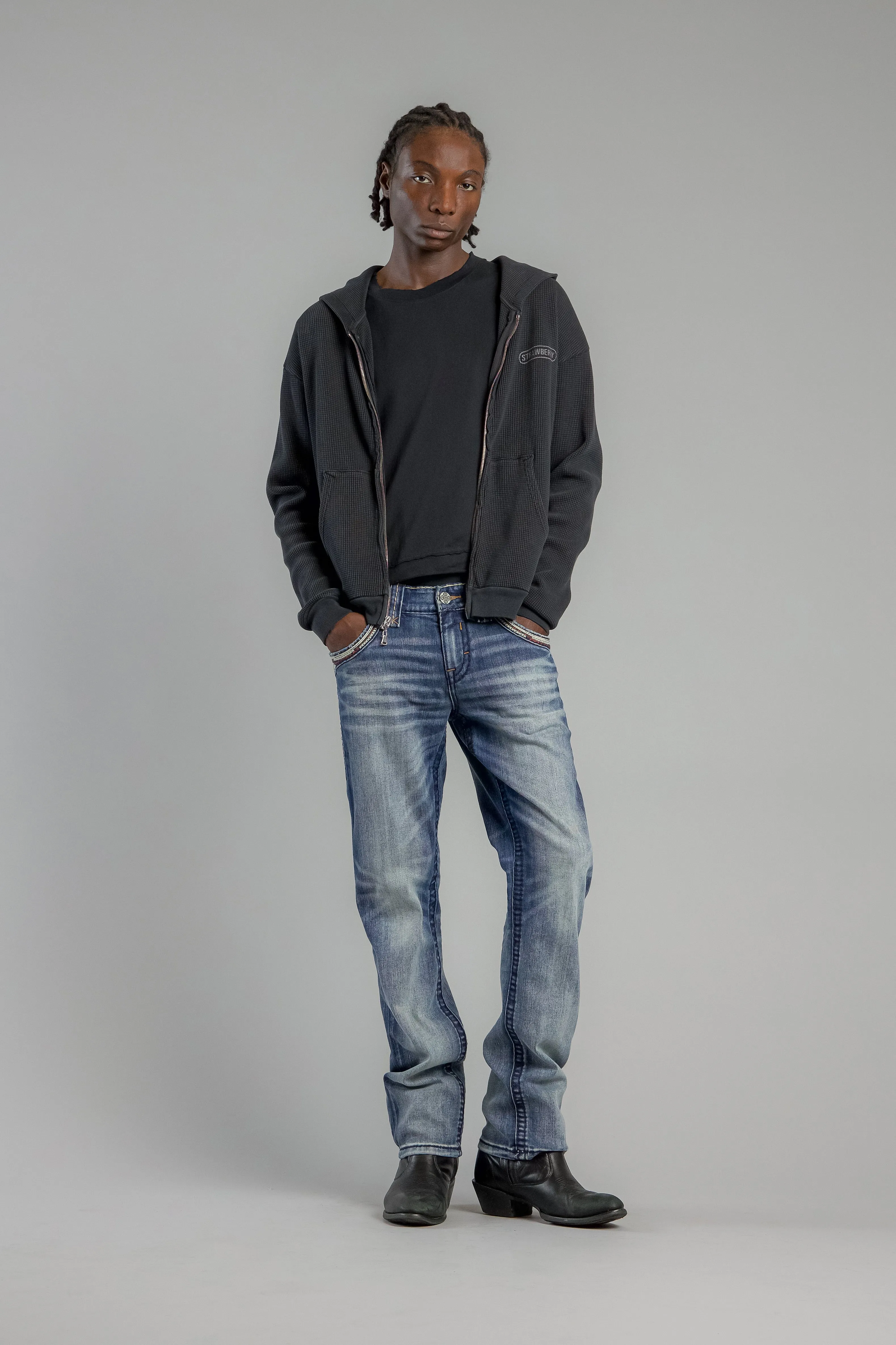 Bexton Straight Jeans in Vintage Blue sold by Rock Revival