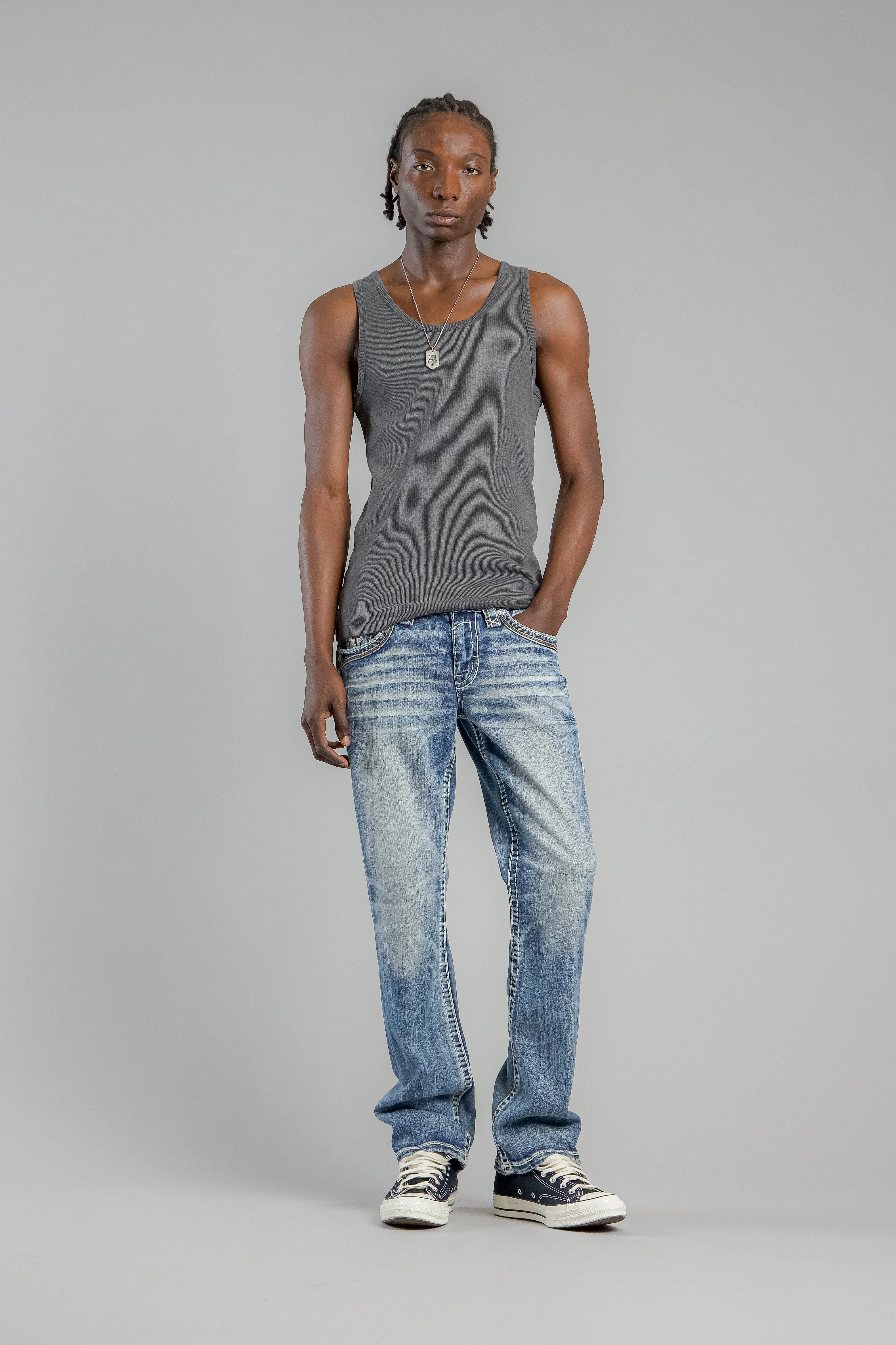 Andrew Bootcut Jeans in Medium Blue sold by Rock Revival