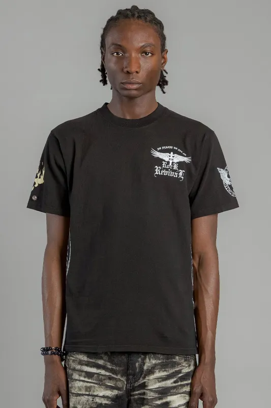 Winged Baroque Cross Graphic Tee in Black made by Rock Revival