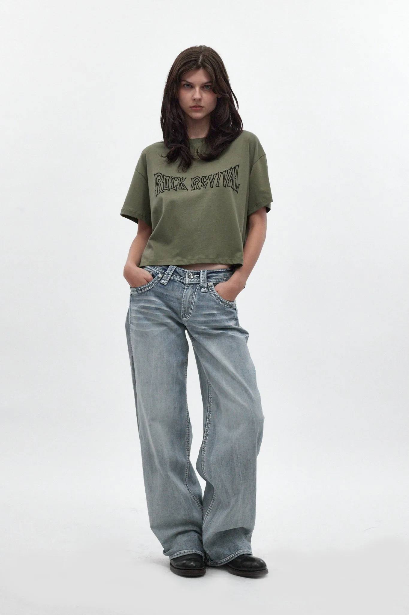 Winged Graphic Boxy Tee in Olive sold by Rock Revival product image thumbnail 3