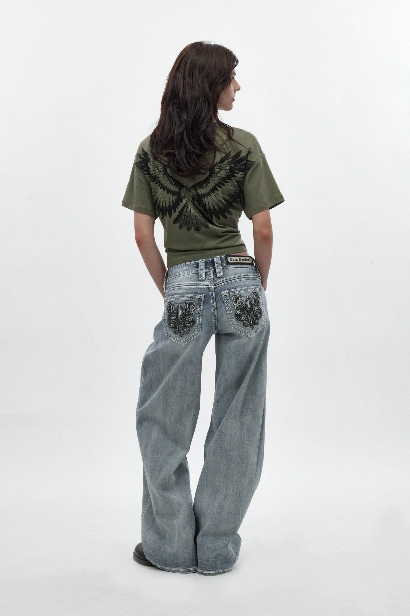 Winged Graphic Boxy Tee in Olive sold by Rock Revival product image thumbnail 5