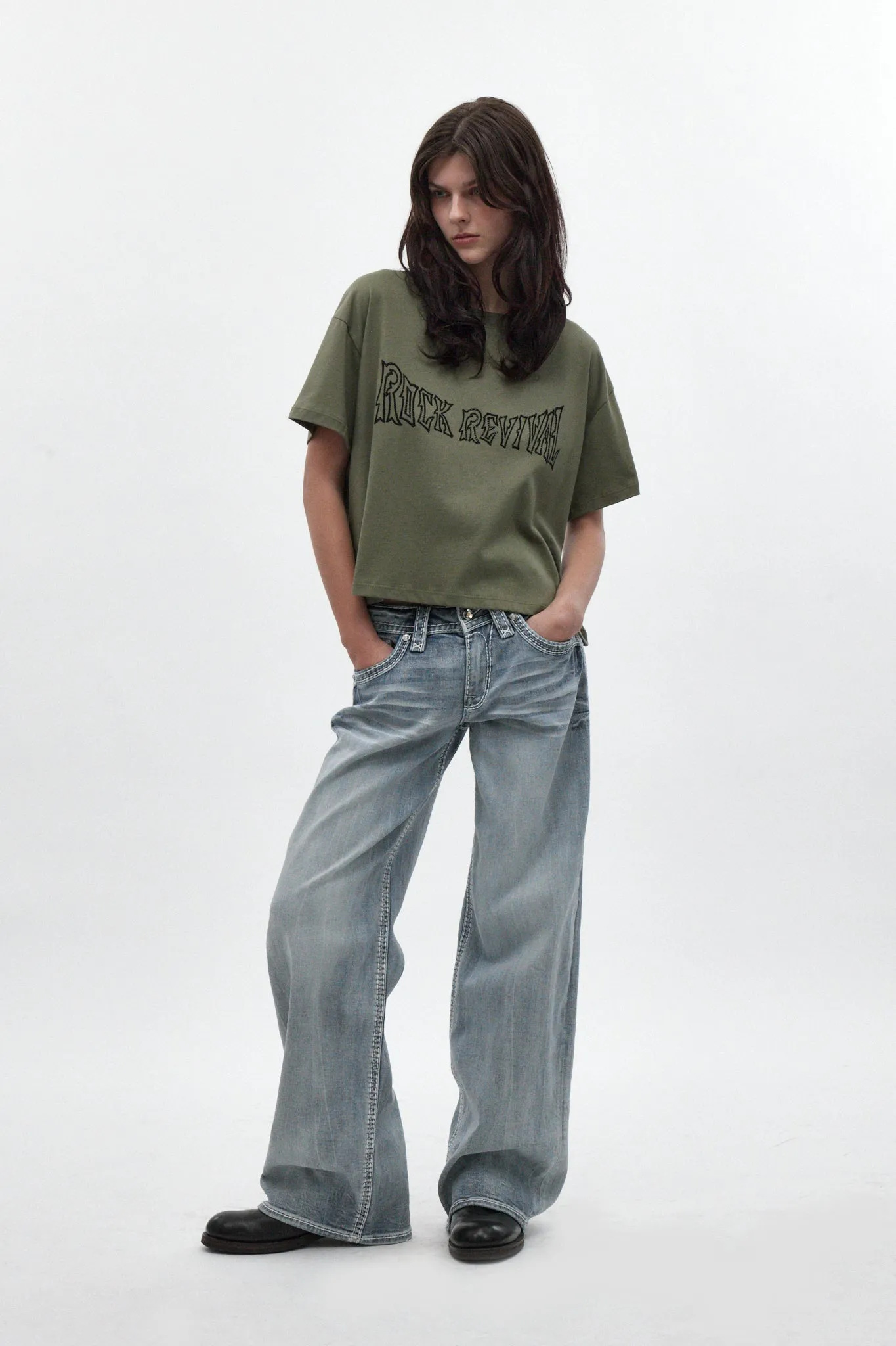 Winged Graphic Boxy Tee in Olive sold by Rock Revival product image thumbnail 4