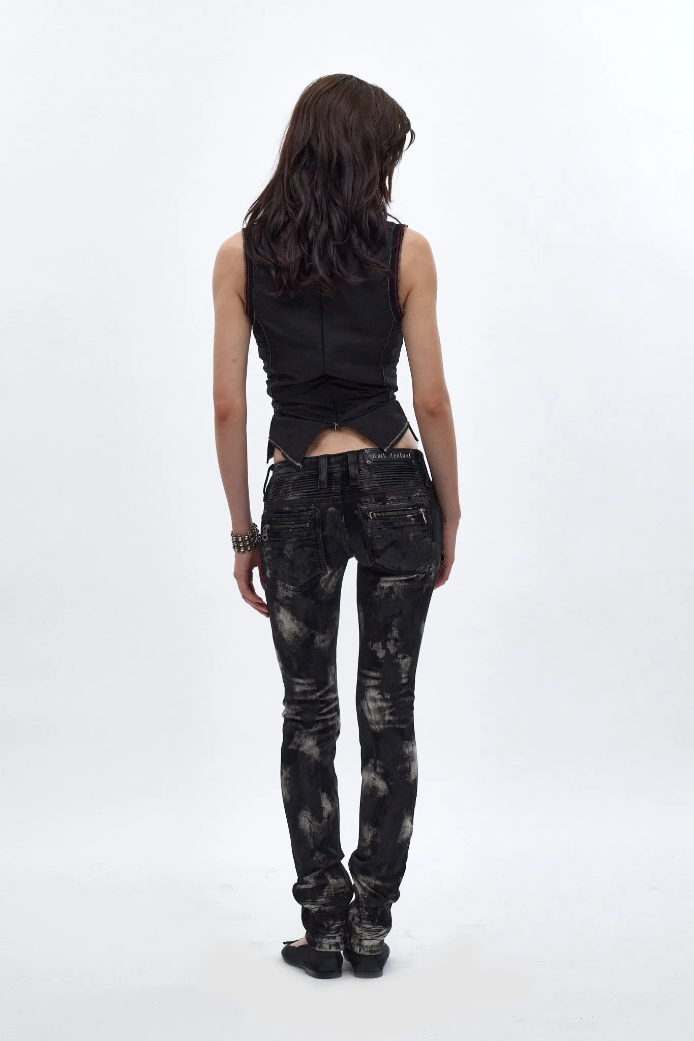Camille Super Low-Rise Moto Skinny Jean in Black Granite. Black Coating sold by Rock Revival product image thumbnail 5