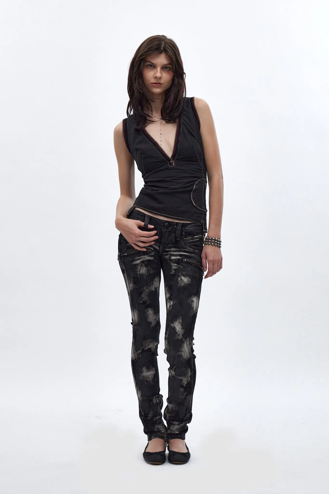 Camille Super Low-Rise Moto Skinny Jean in Black Granite. Black Coating sold by Rock Revival
