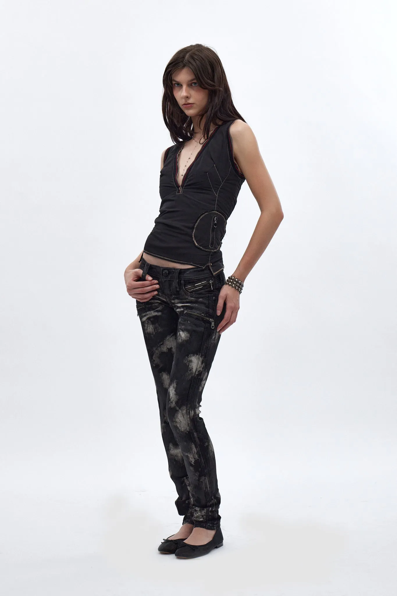 Camille Super Low-Rise Moto Skinny Jean in Black Granite. Black Coating sold by Rock Revival product image thumbnail 4