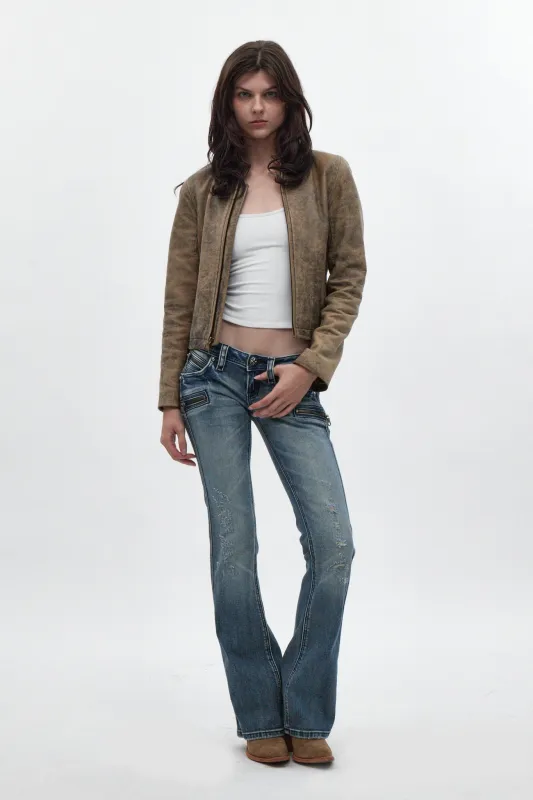 Kamil Super Low-Rise Bootcut in Blue made by Rock Revival