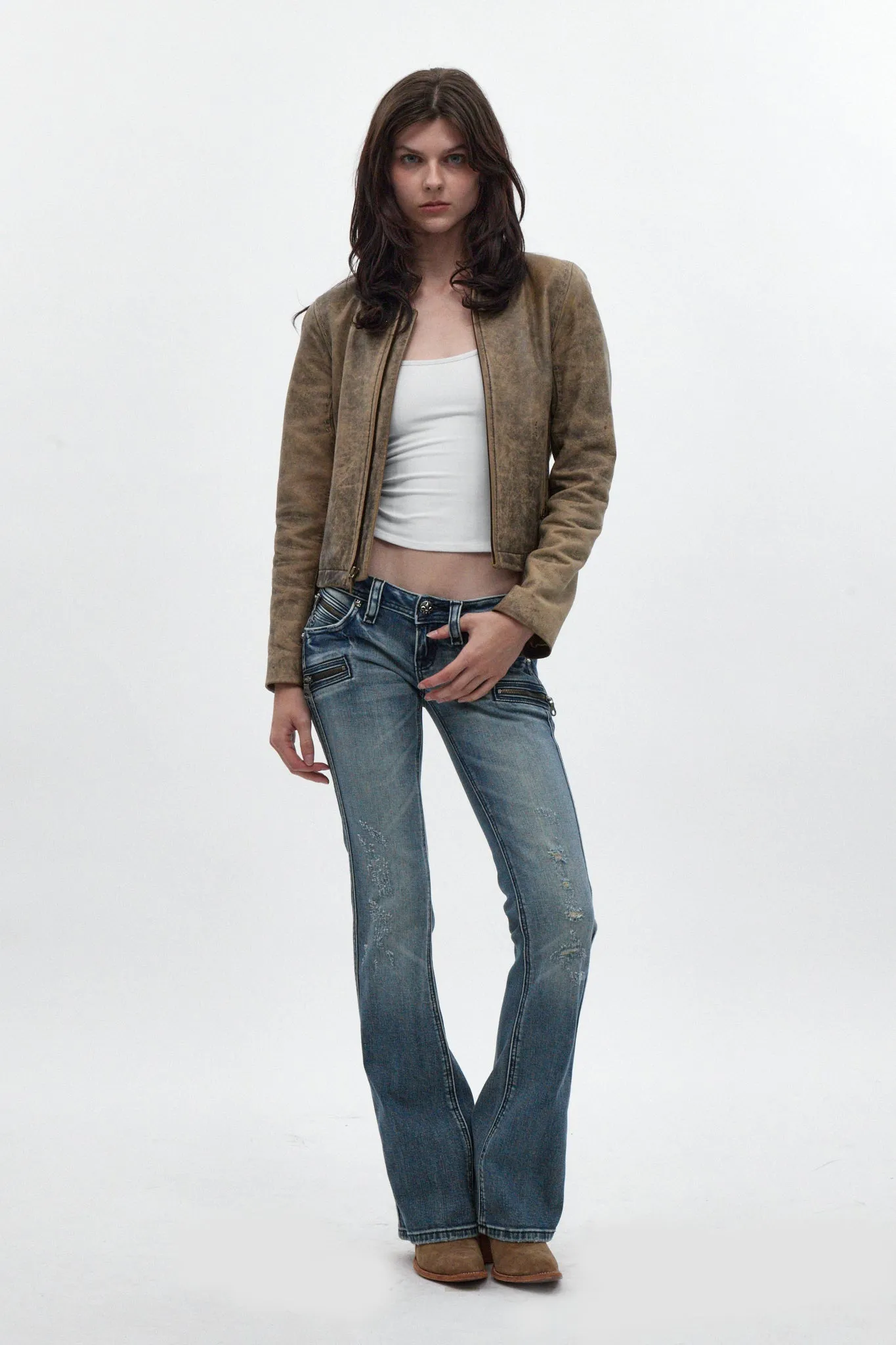 Kamil Super Low-Rise Bootcut in Blue sold by Rock Revival