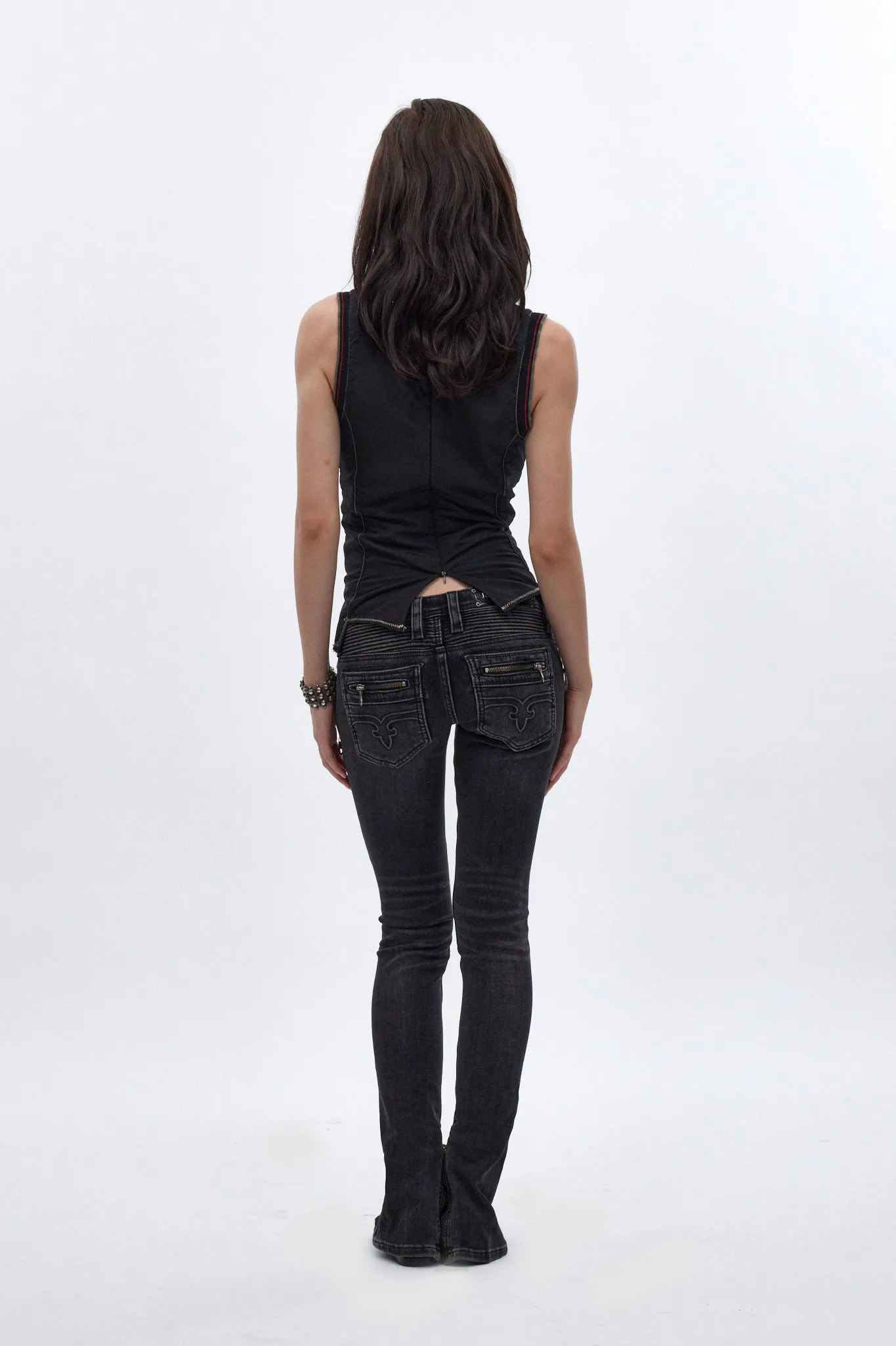 Camille Super Low-Rise Moto Skinny Jean in Charcoal Black sold by Rock Revival product image thumbnail 4
