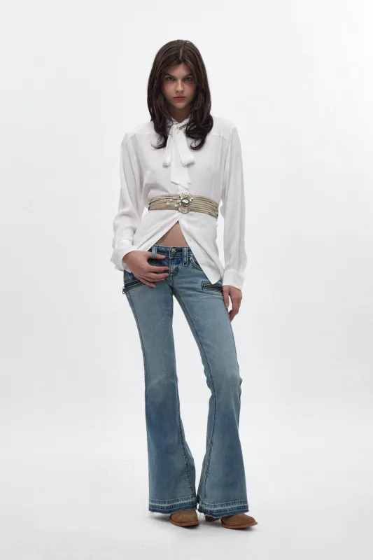 Joplin Super Low-Rise Flare Jeans in Medium Blue II made by Rock Revival