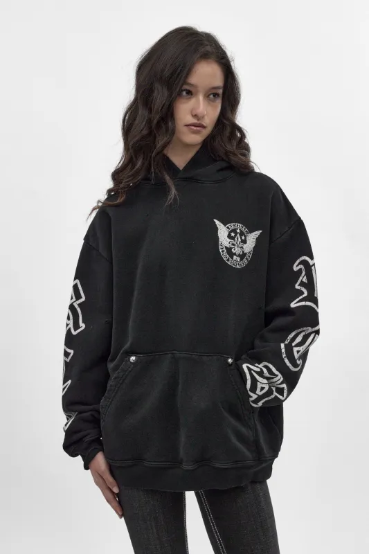 Wing Crest Hoodie in Black (W) made by Rock Revival