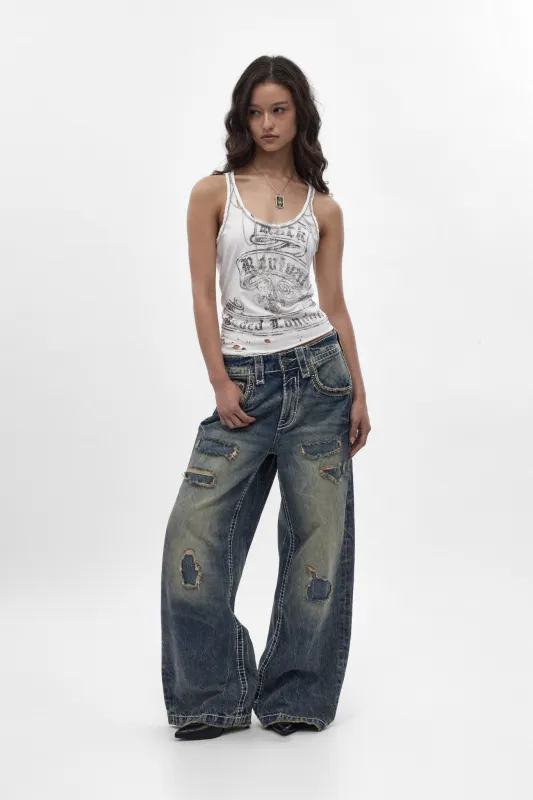Colossus Jeans, By Jaded London in Medium Blue (W) made by Rock Revival