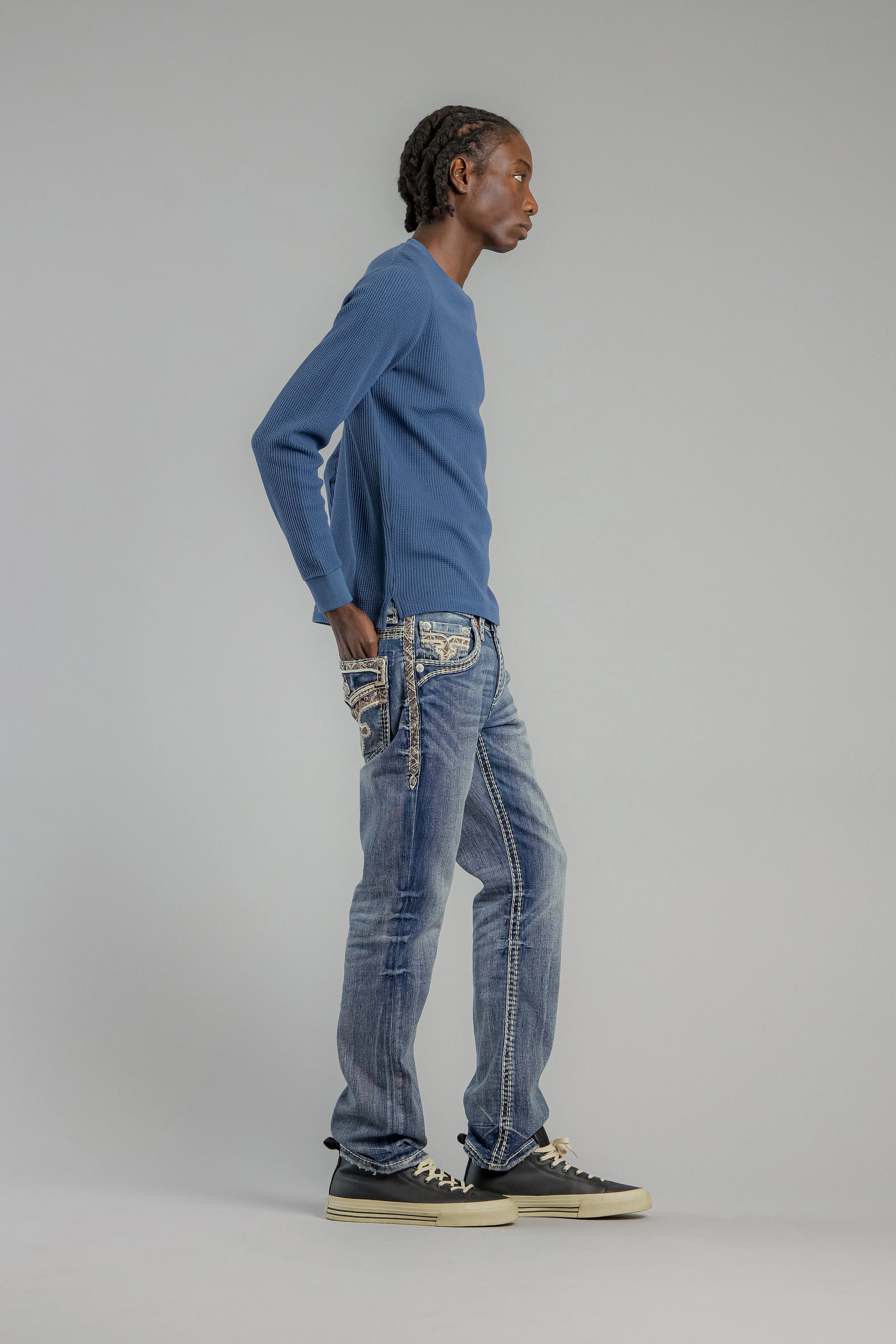 Brayen Straight Jeans in Dark Blue sold by Rock Revival product image thumbnail 4