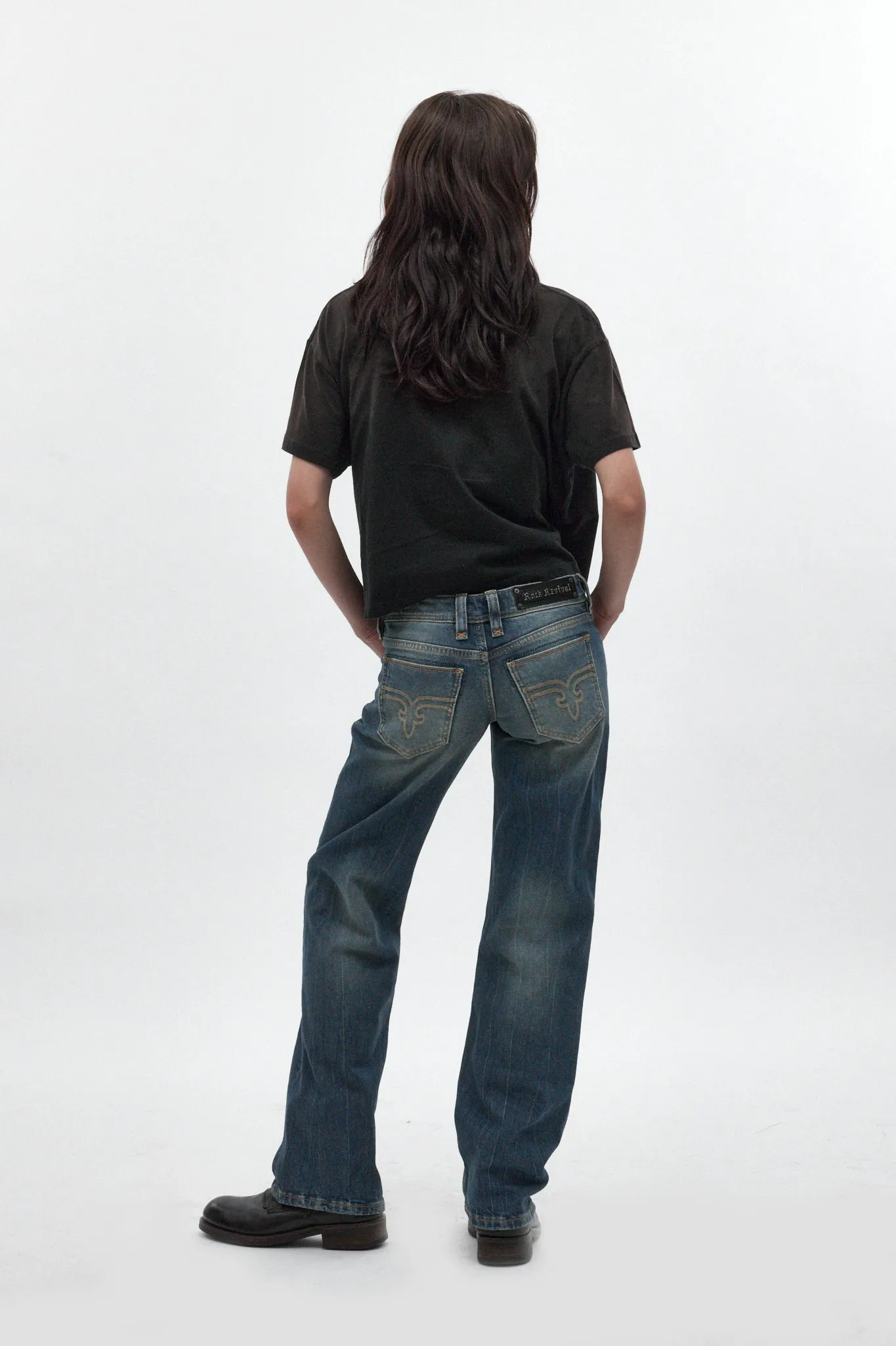 Isa Low-Rise Relaxed Straight Jeans in Vintage Blue sold by Rock Revival product image thumbnail 3