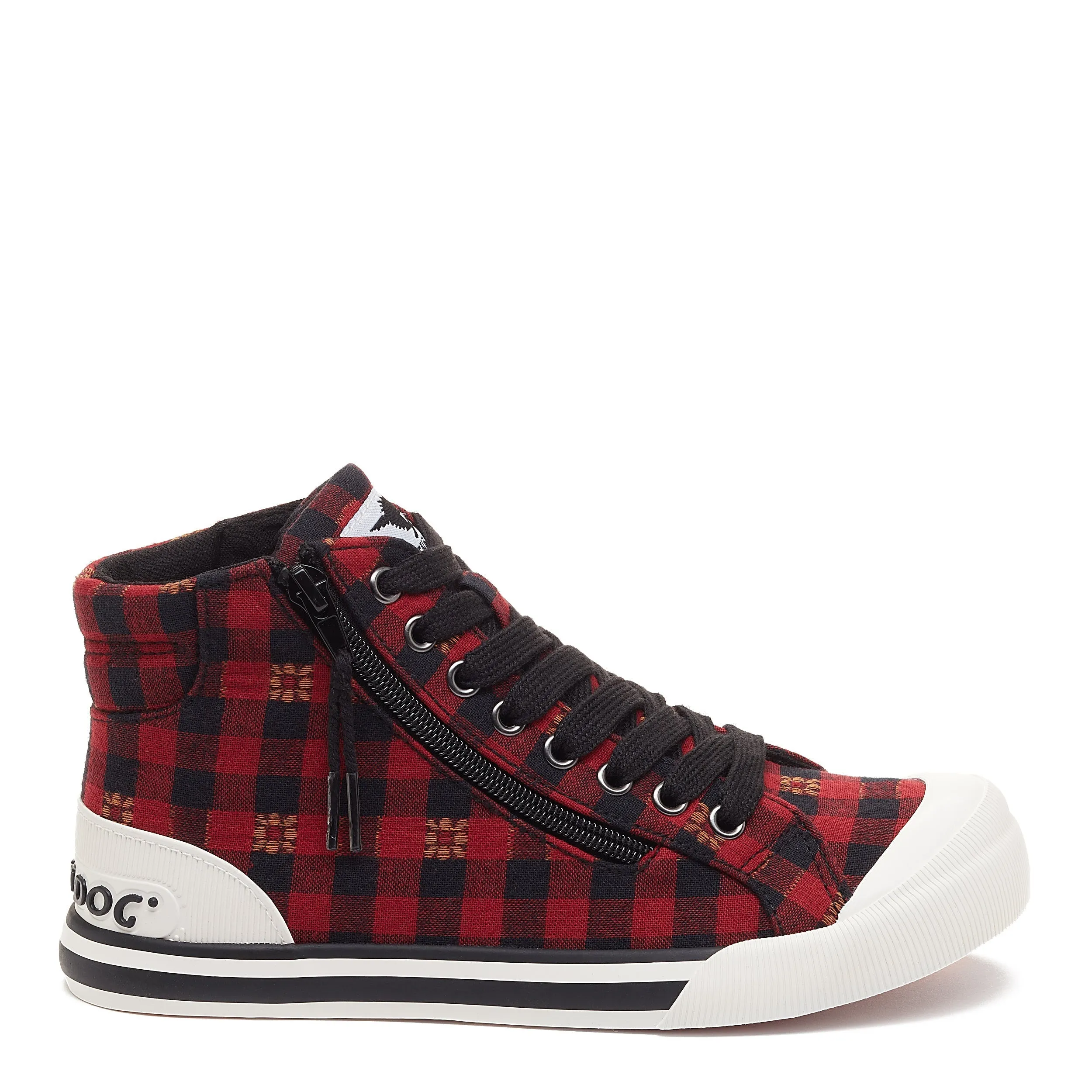 Jazzin Red Plaid Floral High Top Sneaker sold by Rocket Dog