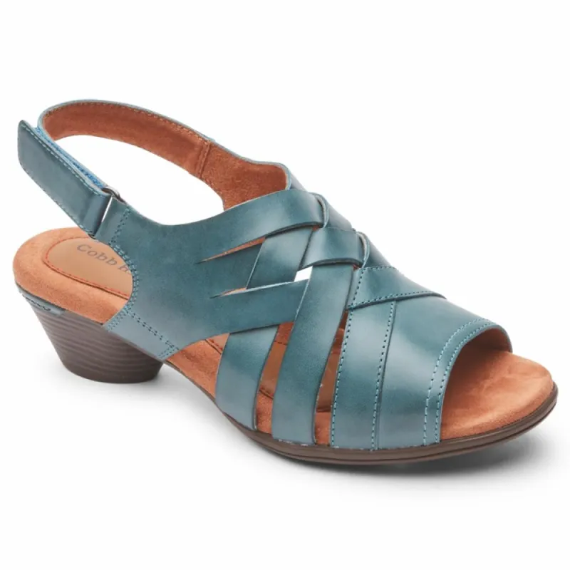 Cobb Hill LAUREL WOV SANDAL TEAL LTHR sold by Rockport