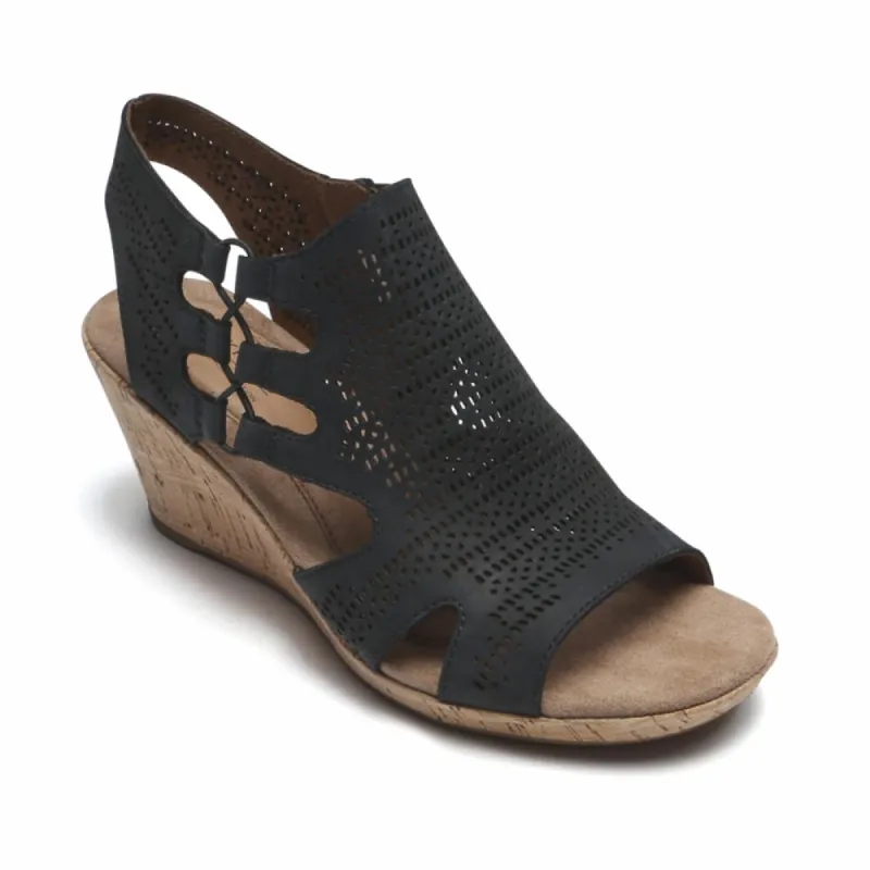 Cobb Hill JANNA PERF SANDAL BT BLACK/NUBUCK sold by Rockport