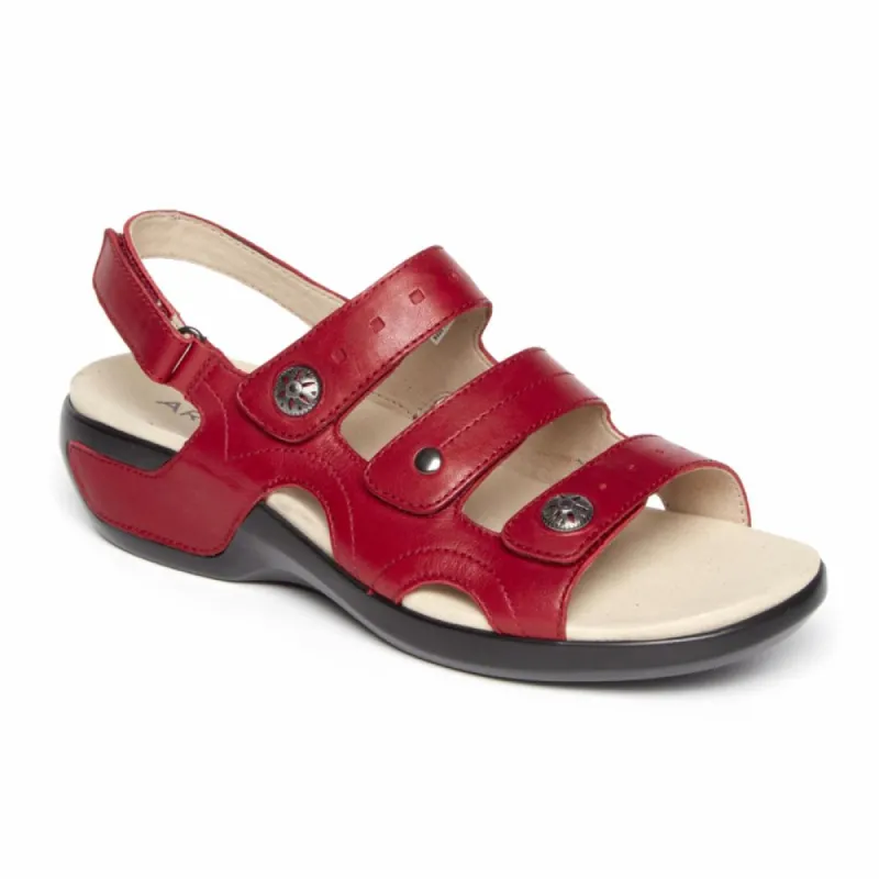 Aravon POWER COMFORT SANDALS THREE STRAP RIO RED/LEATHER sold by Rockport