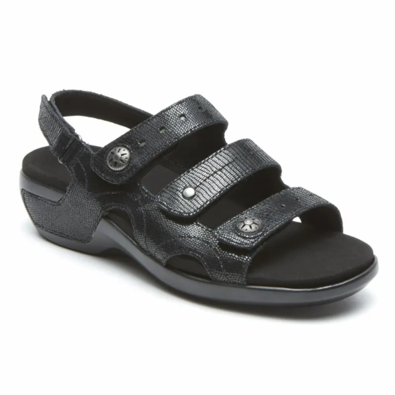 Aravon POWER COMFORT SANDALS THREE STRAP BLACK sold by Rockport