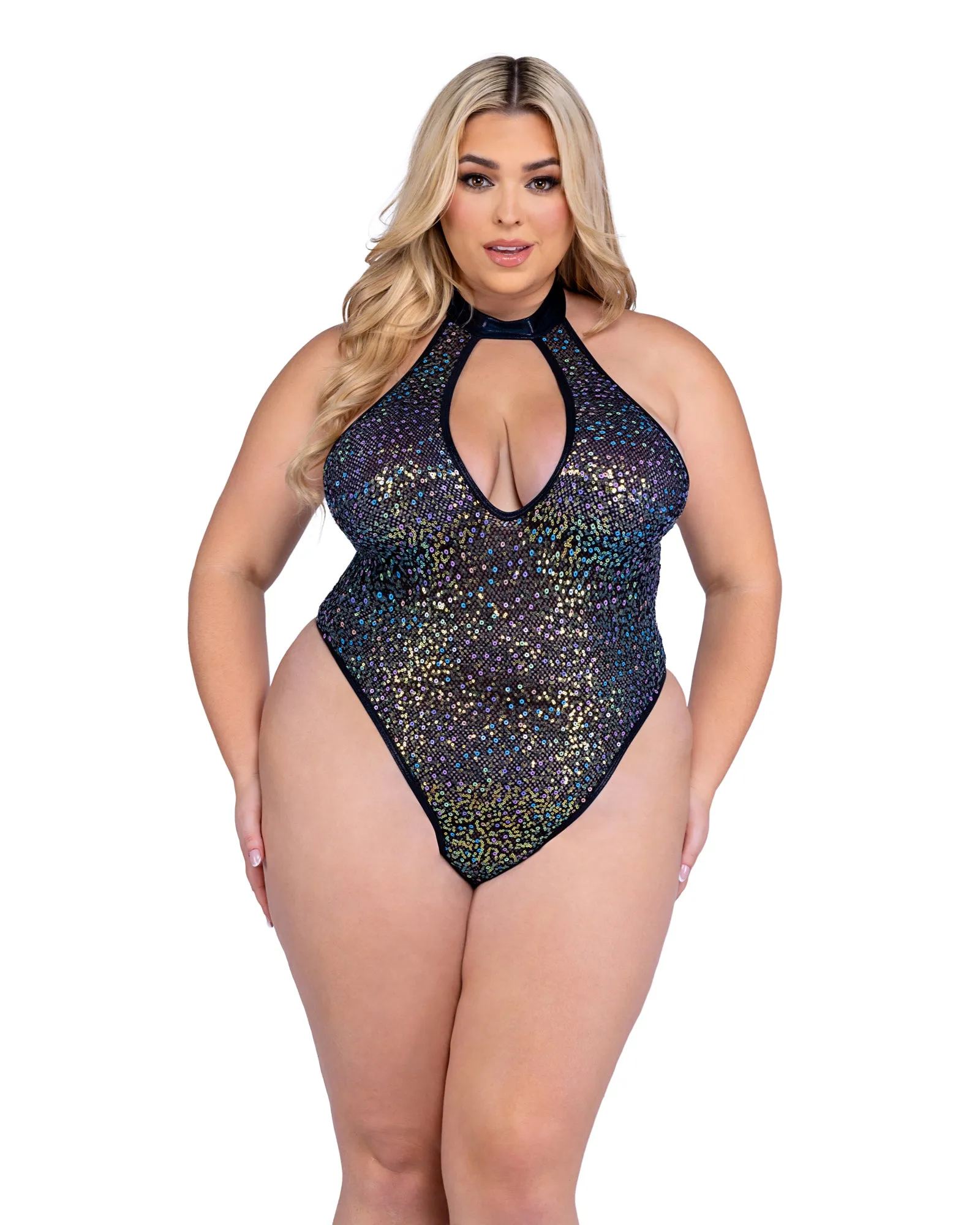 6431 - Sequin Fishnet Keyhole Romper sold by Roma product image thumbnail 3