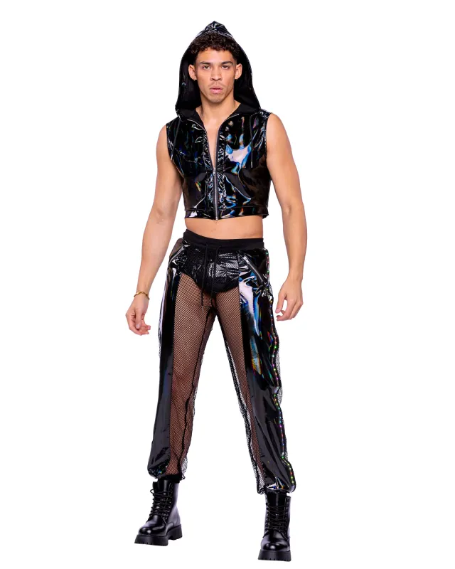 6510 - Vinyl with Iridescent Print Cropped Zip-Up Hooded Sleeveless Jacket made by Roma