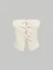 Kawaii Sexy Cute Sweet Hollow-Out Beige Pink Bow Decor Mini Bandeau Sleeveless Beach/Vacation Knit Top For Women sold by ROMWE