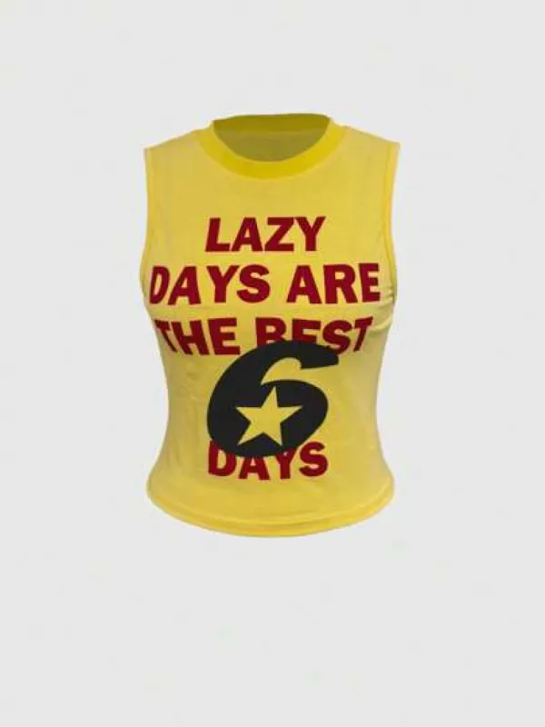 Street Life California Girl Sporty Lucky Number & Letter Print Sleeveless Fitted Top sold by ROMWE