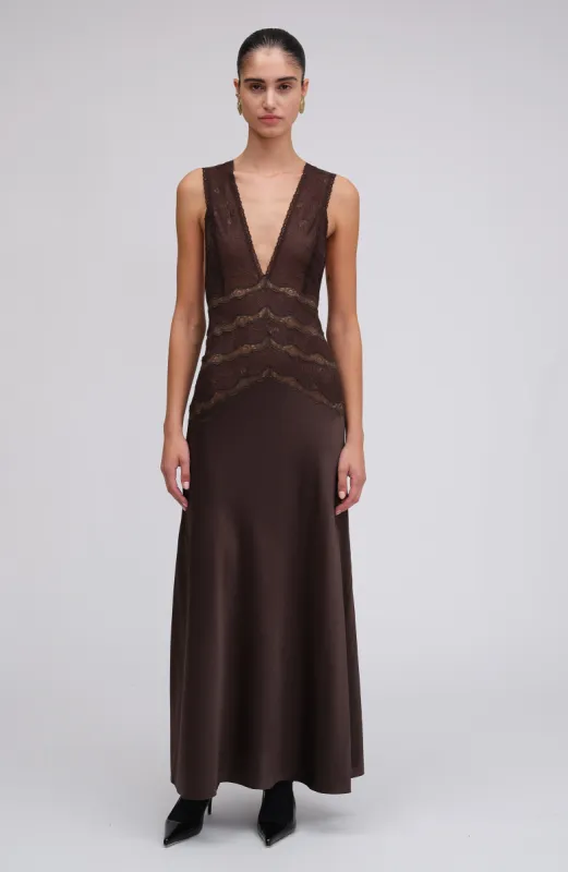 Naila Dress - Chocolate Brown sold by Ronny Kobo Collection